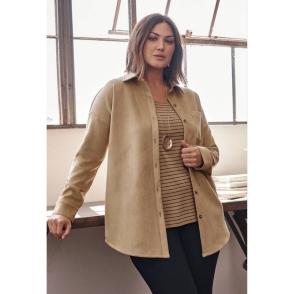 J. Jill Wearever Collection Tan Faux Suede Shirt Shacket, size XL